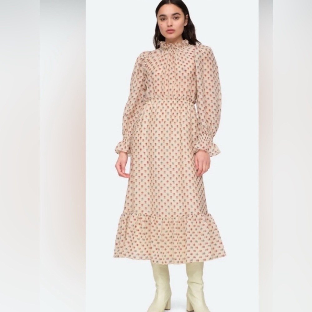 Sea New York Cream Floral Long Sleeve Midi Dress